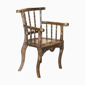 Antique Japanese Armchair with Floral Carving from Liberty's London, 1905