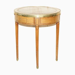 Table d'Appoint Napoléon III Antique avec Plateau en Cuir Marron