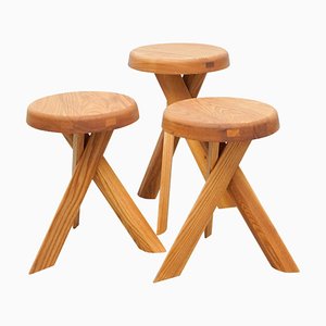 S31A and S31B Elmwood Stools from Pierre Chapo, 2019, Set of 3