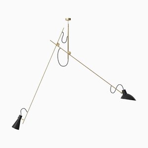 Cinquanta Black White Suspension Lamp in Brass by Vittoriano Viganò for Astep