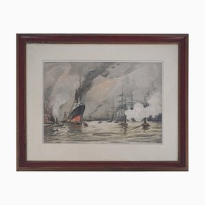 Frank Boggs, Antwerp: Liner and Sailing Ships, Original Watercolor