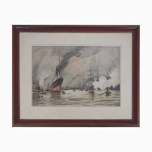 Frank Boggs, Antwerpen: Liner und Segelschiffe, Original Aquarell