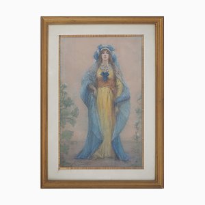 Georges Clairin, Sarah Bernhardt en La Samaritaine, dibujo pastel original, 1916, enmarcado