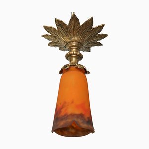 Französische Jugendstil Deckenlampe aus Bronze & Glas von Muller Frères Luneville, 1920er