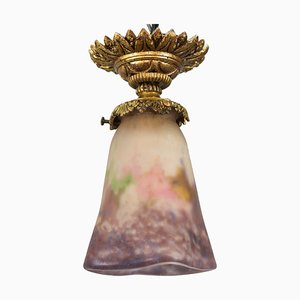 Jugendstil Deckenlampe aus Bronze & polychromem Glas von Muller Frères Luneville, 1920er