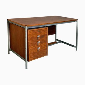 Industrial Italian Metal and Wood Desk with Drawers, 1970s