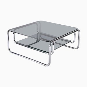 Italian Chromed Steel Coffee Table with Smoked Glasses from Cassina, 1970s