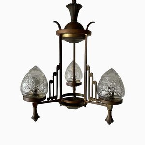 Lámpara de araña francesa arquitectónica de cobre, años 40