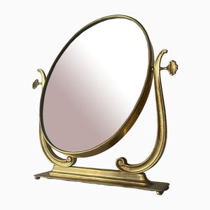 Italian Oval Frame Vanity Table Mirror in Brass, 1960s