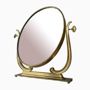 Specchio da toeletta con cornice ovale in ottone, Italia, anni '60
