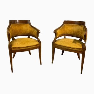 Directoire Armchairs in Gold Upholstery, Set of 2
