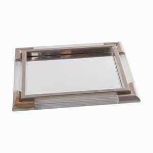 Silver Rectangular Tray with Murano Glass Frame by Tommaso Barbi, 1970s