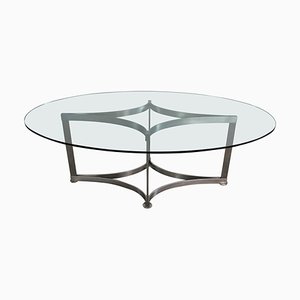 Steel and Glass Oval Dining Table by Vittorio Introini for Saporiti, Italy, 1970s