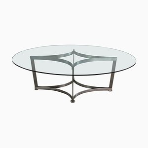 Mesa de comedor oval de acero y vidrio de Vittorio Introini para Saporiti, Italia, años 70