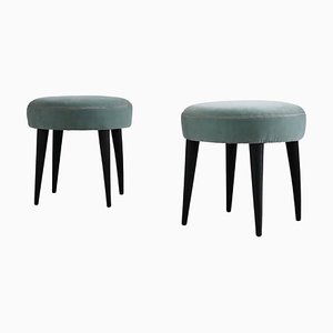 Stools in Black Lacquered Wood and Fabric by Gio Ponti, Italy, 1950s, Set of 2