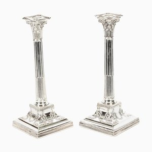 Late 19th Century Victorian Neo-Classical Silver Plated Candlesticks, Set of 2