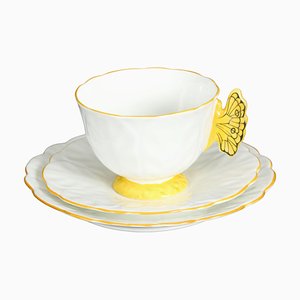 Taza de té, platillo y plato auxiliar Art Déco antiguo de porcelana de porcelana Aynsley, años 20. Juego de 3