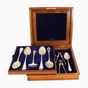 19th Century Boxed Fruit Spoons, Nutcrackers, Grape Scissors from Hukin & Heath, Set of 10