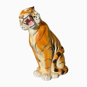 Hollywood Regency Ceramic Tiger Statue, Italy, 1950s