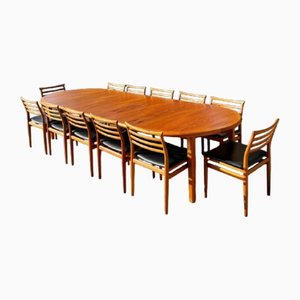 Großer Mid-Century Modern Teak Tisch von Laurits M. Larsen und Teak Stühle von Erling Torvits für Sorø Stolefabrik, 13er Set