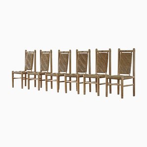 Französische Mid-Century Stühle aus Ulmenholz mit hoher Rückenlehne von Charlotte Perriand, 1960er, 6er Set