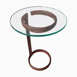 Vintage Side Table in Leather and Glass by Jaques Adnet, 1960s
