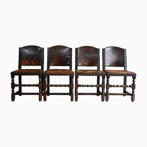 Cromwellian Esszimmerstühle aus Leder, 4er Set