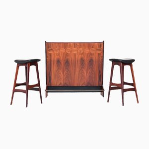 Danish Dry Bar and Stools in Rosewood by Johannes Andersen for Skaaning & Søn, 1960, Set of 3