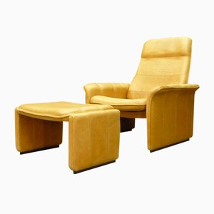 Adjustable DS-50 Lounge Chair and Footstool in Buffalo Leather from De Sede, 1970s, Set of 2