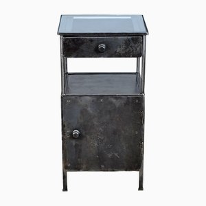 Iron Nightstand with Glass Top, 1910s