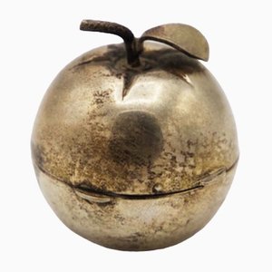 Portapillole vintage a forma di mela in metallo dorato, anni '50