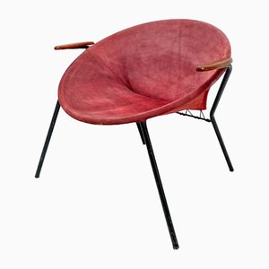 Vintage Red Suede Balloon Armchair by Hans Olsen for Lea Design, 1960s