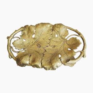 Large Brass Bowl with Leaf Decor, 1970s