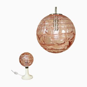 Large Hand Blown Ball Lamp with Table Lamp from DORIA, 1970s, Set of 2