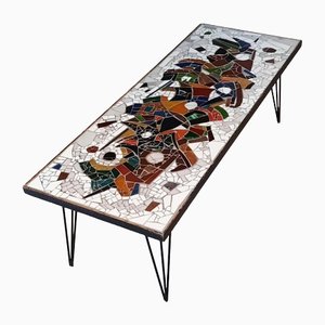 Mesa de centro de mosaico con patas de horquilla, años 50