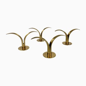 Mid-Century Scandinavian Brass Lily Candleholders by Ivar Ålenius Björk for Ystad-Metall, Set of 4