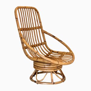 Bamboo Swivel Lounge Chair, 1970s