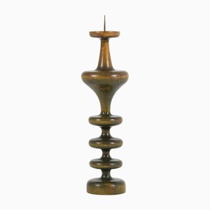 Large Brutalist Candleholder in Wood and Brass attributed to Antonin Hepnar, 1970s