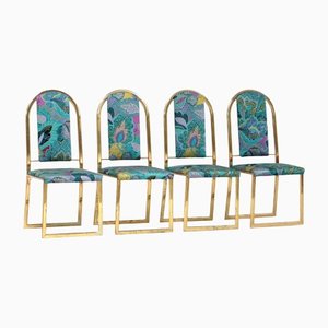 Mid-Century Hollywood Regency Dining Chairs with Brass Frame, Set of 4