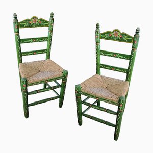 Mid-Century Spanish Side Chairs Painted with Enea Seat, Set of 2