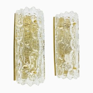Scandinavian Glass and Brass Sconces by Carl Fagerlund for Orrefors & Lyfa, 1960s, Set of 2