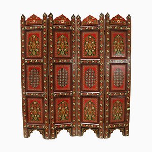 Vintage Double-Sided Hand Painted Room Divider in Teak, 1980s