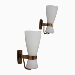 Mid-Century Brass and Glass Sconces from Stilnovo, 1950s, Set of 2