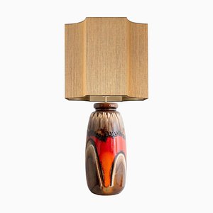 Fat Lava Brown and Red Ceramic Table Lamp, West Germany, 1970s