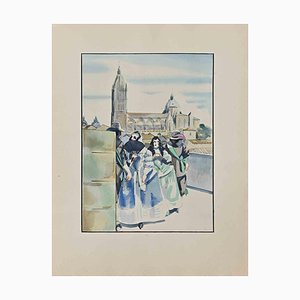 Hermann Paul, La Promenade, Watercolor, Early 20th Century