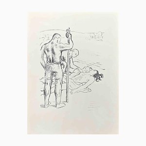 Wilhelm Gimmi, Figuren am Meer, Lithographie, 1955