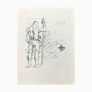 Wilhelm Gimmi, Figures on Seaside, Lithograph, 1955