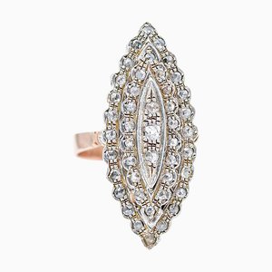 Rose Gold and Silver Retrò Ring with Diamonds, 1950s