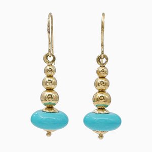 18 Karat Yellow Gold Earrings with Turquoise, 1970s, Set of 2