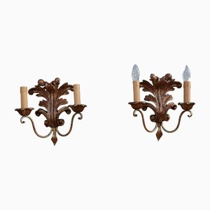 Italian Sconces with Ornate Wooden Bases, 1960s, Set of 2